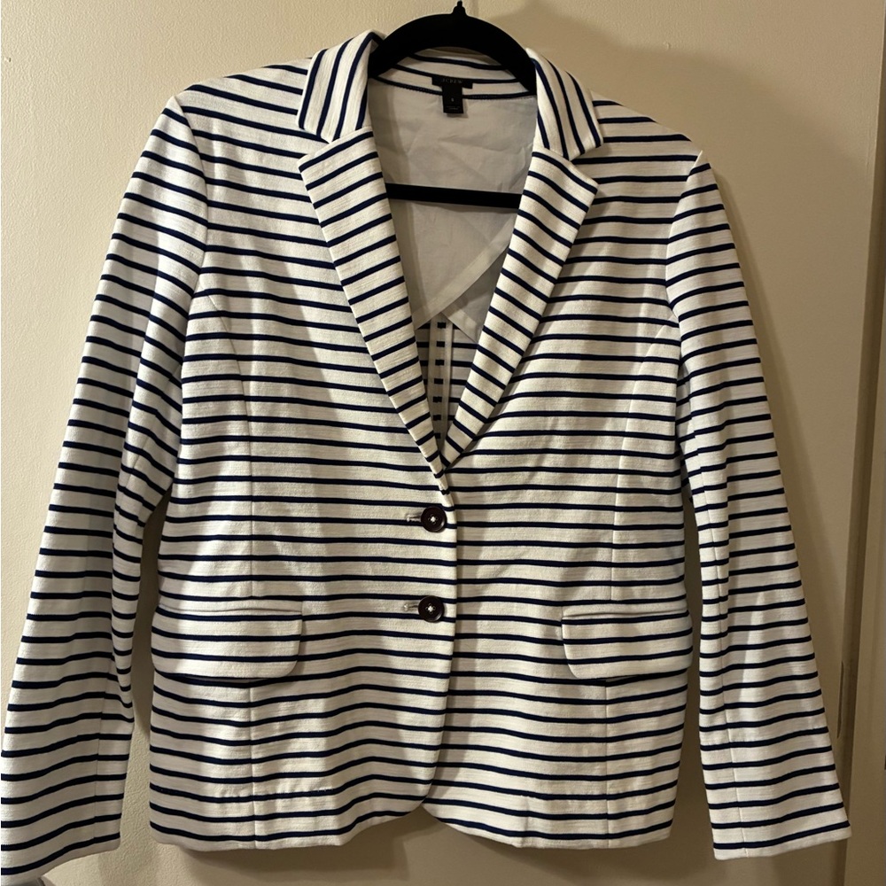 J. Crew Maritime Nautical Striped Blazer Jacket EUC Sz S Navy White Yacht - Picture 2 of 8